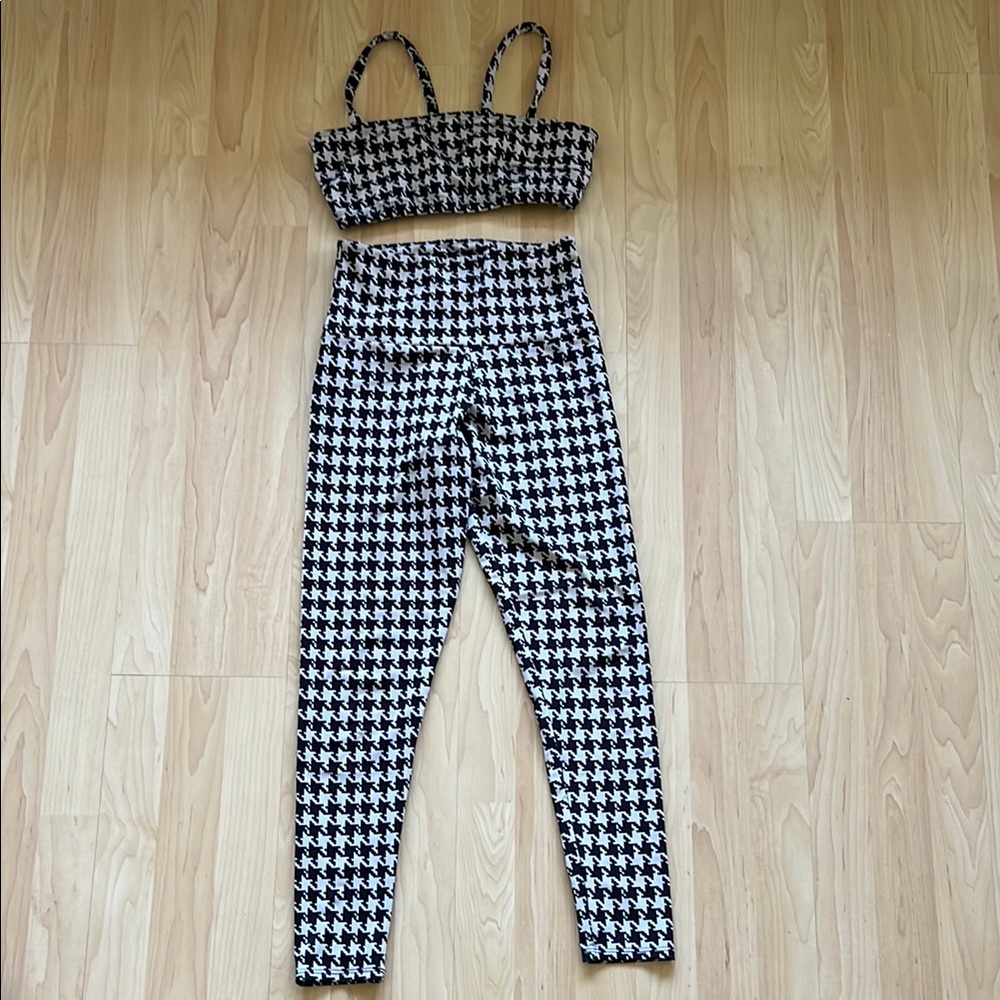 Limited Edition Onzie Black and White Houndstooth Women's Sports Bra + Leggings